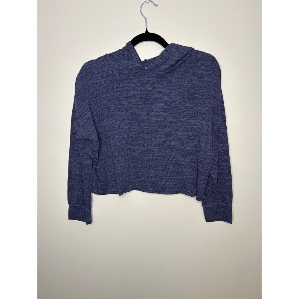 Girls Old navy cropped long sleeve hooded blue heather shirt v-neck XL 14/16